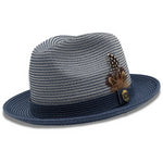 Men's Braided Two Tone Stingy Brim Pinch Fedora Hat in Navy - H73
