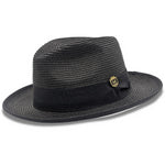 Azuremble Collection: Black Wide Brim White Bottom Braided Pinch Fedora Hat
