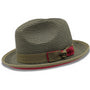 Brillique Collection: Olive Stingy Brim Red Bottom Braided Pinch Fedora Hat