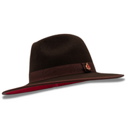 Modernique Collection: Montique Brown 3 1/8" Brim Red Bottom Wool Felt Dress Hat