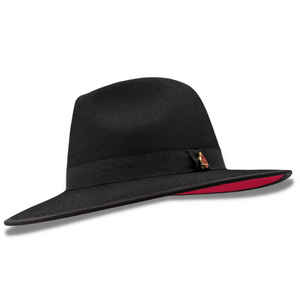 Modernique Collection: Montique Black 3 1/8" Brim Red Bottom Wool Felt Dress Hat