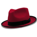 Neoteric Collection: Montique Red 2 1/2 Inch Wide Brim Wool Felt Hat