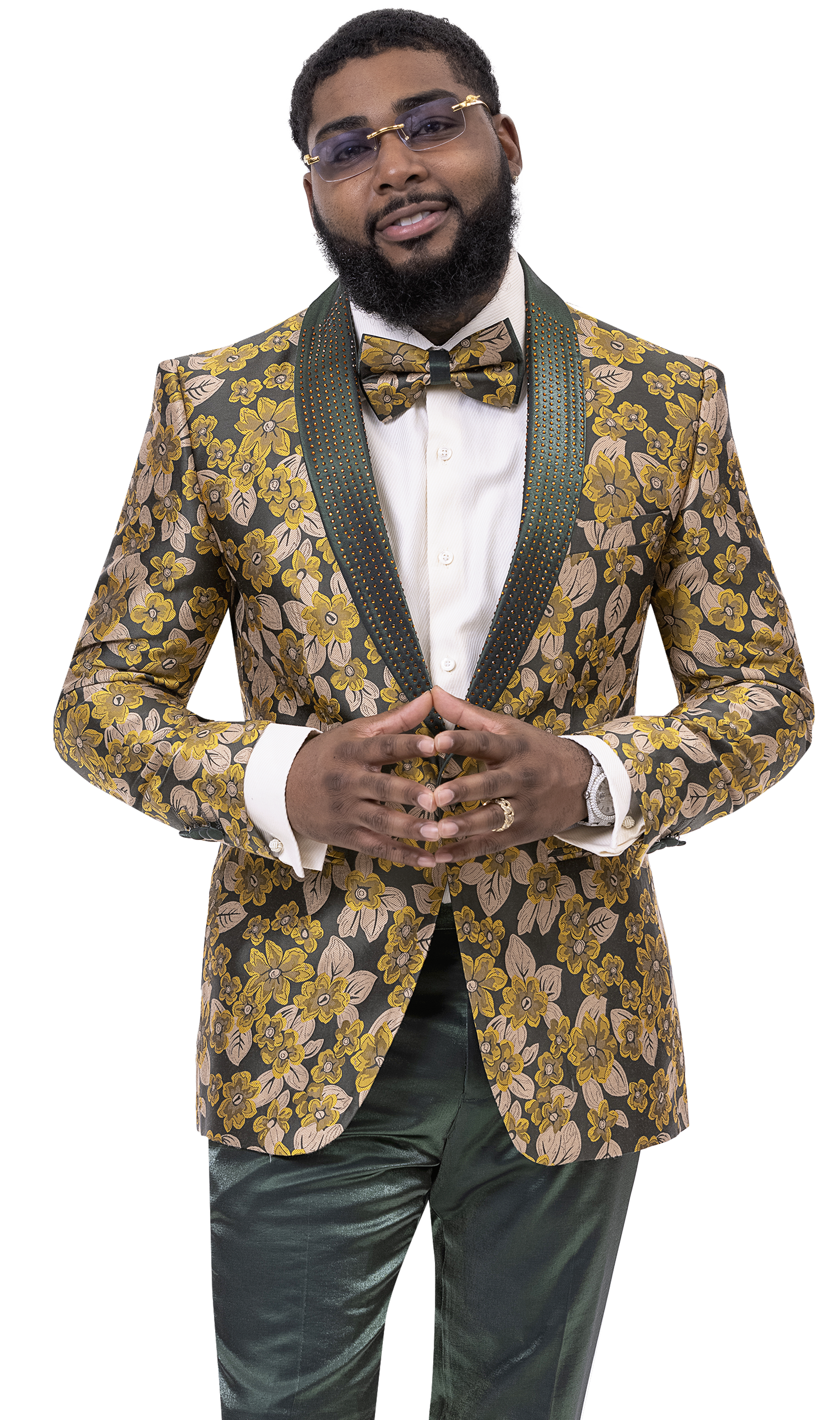 Green Floral Print 2 Piece Fashion Suit