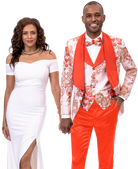 Rust Floral Print Three Piece Fashion Suit