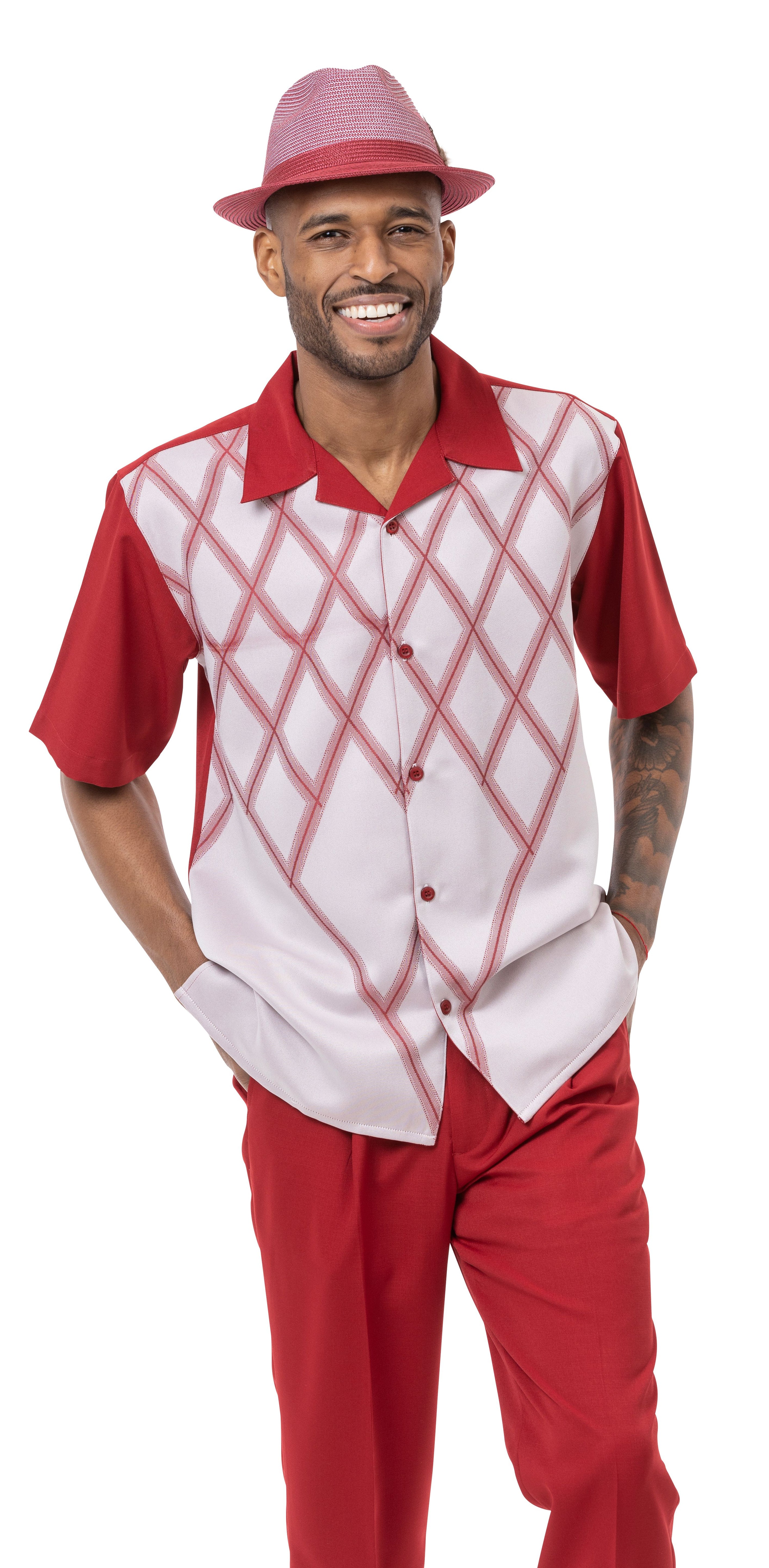 Cranberry Criss Cross Print Walking Suit 2 Piece Short