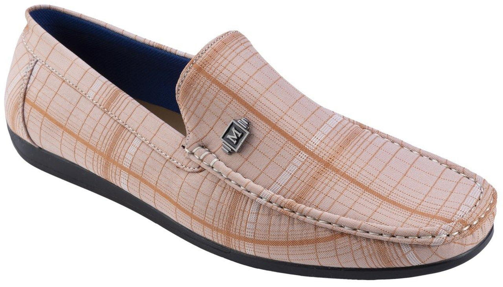 Men's Caramel Plaid Fashion Loafer Shoes With Montique Pin S1901 - Suits & More