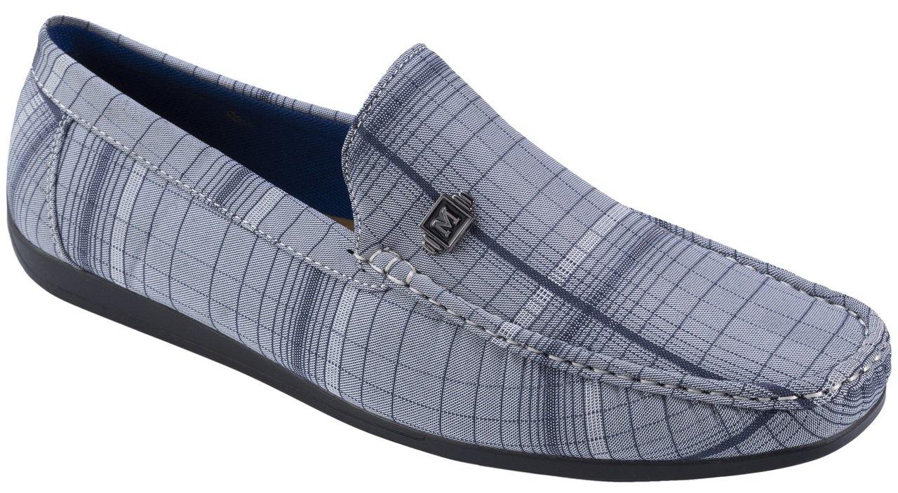 Men's Navy Plaid Fashion Loafer Shoes With Montique Pin S1901 - Suits & More