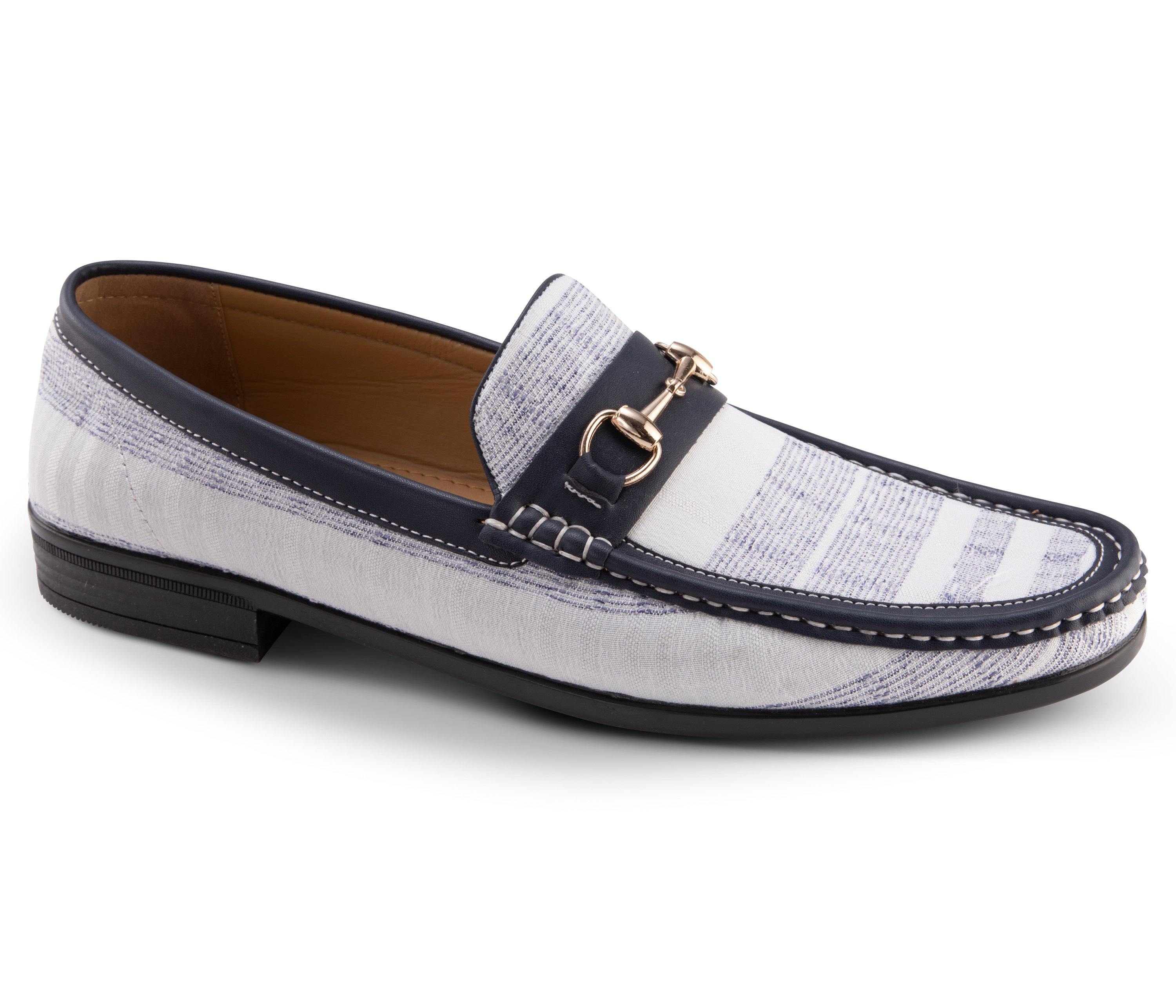 Men's Fashion Loafers Slip-On Shoes in Striped Navy Pattern - S2037 - Suits & More