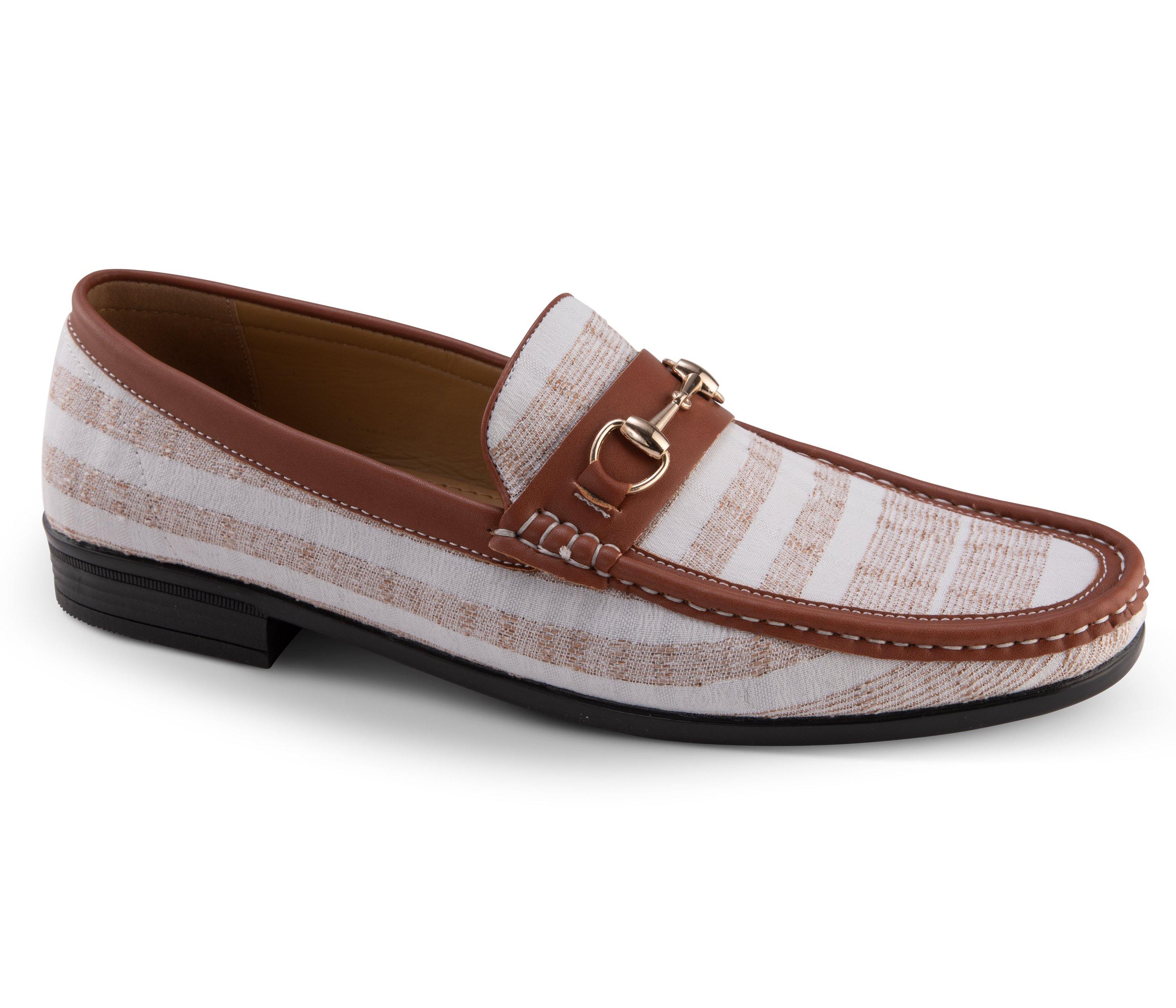 Men's Fashion Loafers Slip-On Shoes in Striped Tan Patterns - S2037 - Suits & More