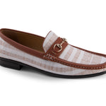 Men's Fashion Loafers Slip-On Shoes in Striped Tan Pattern - S2037