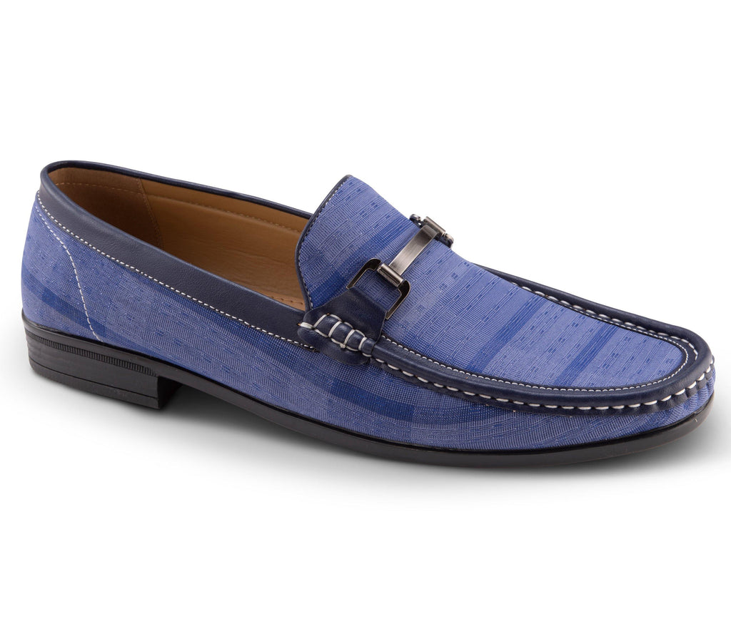 Men's Fashion Loafers Slip-On Shoes in Check Royal Pattern- S2065 - Suits & More