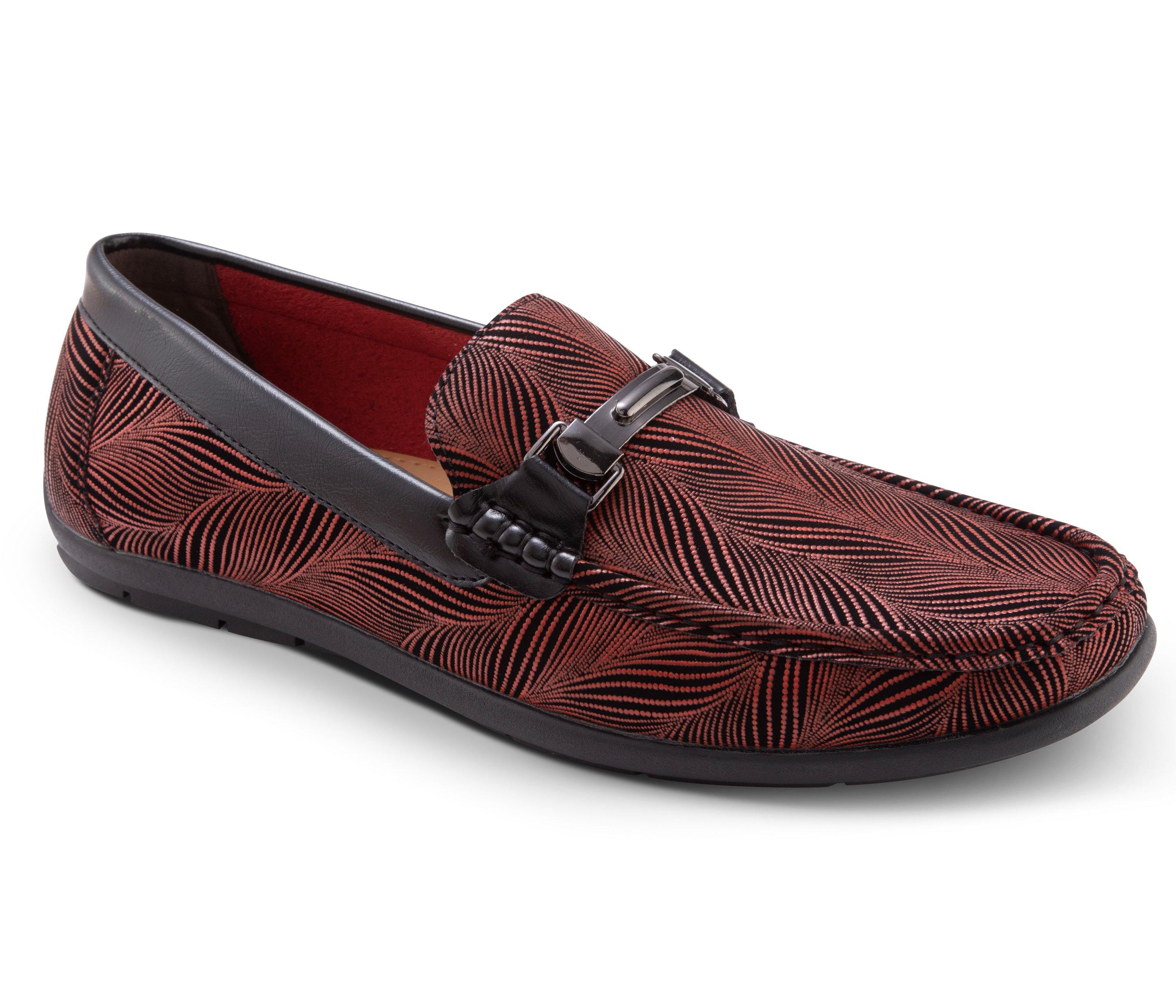 Men's Fashion Loafers Slip-On Shoes Asymmetrical Prints in Burgundy - S81 - Suits & More