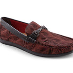 Men's Fashion Loafers Slip-On Shoes Asymmetrical Prints in Burgundy - S81