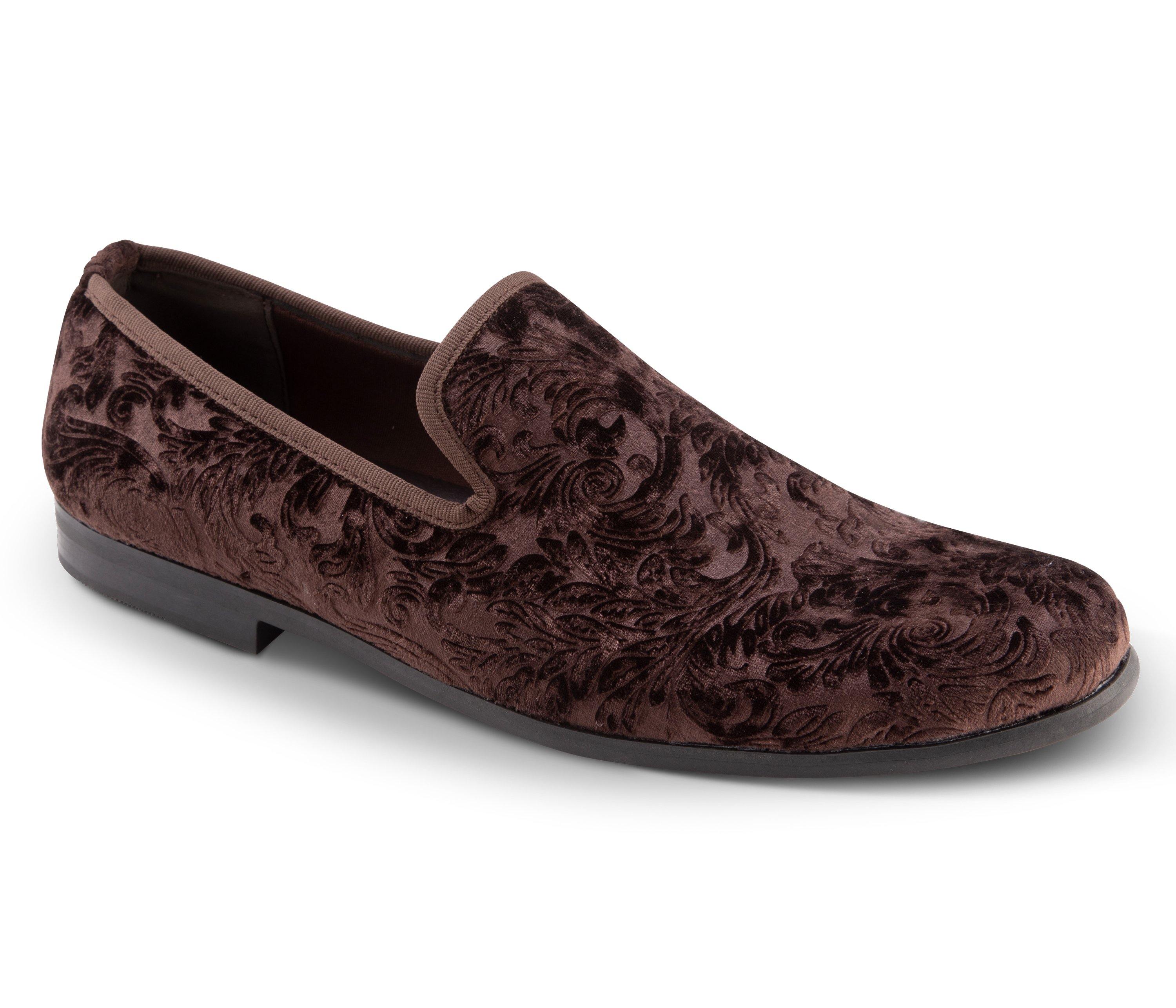 Men's Fashion Loafers Slip-On Shoes Paisley Design in Coffee - S83 - Suits & More