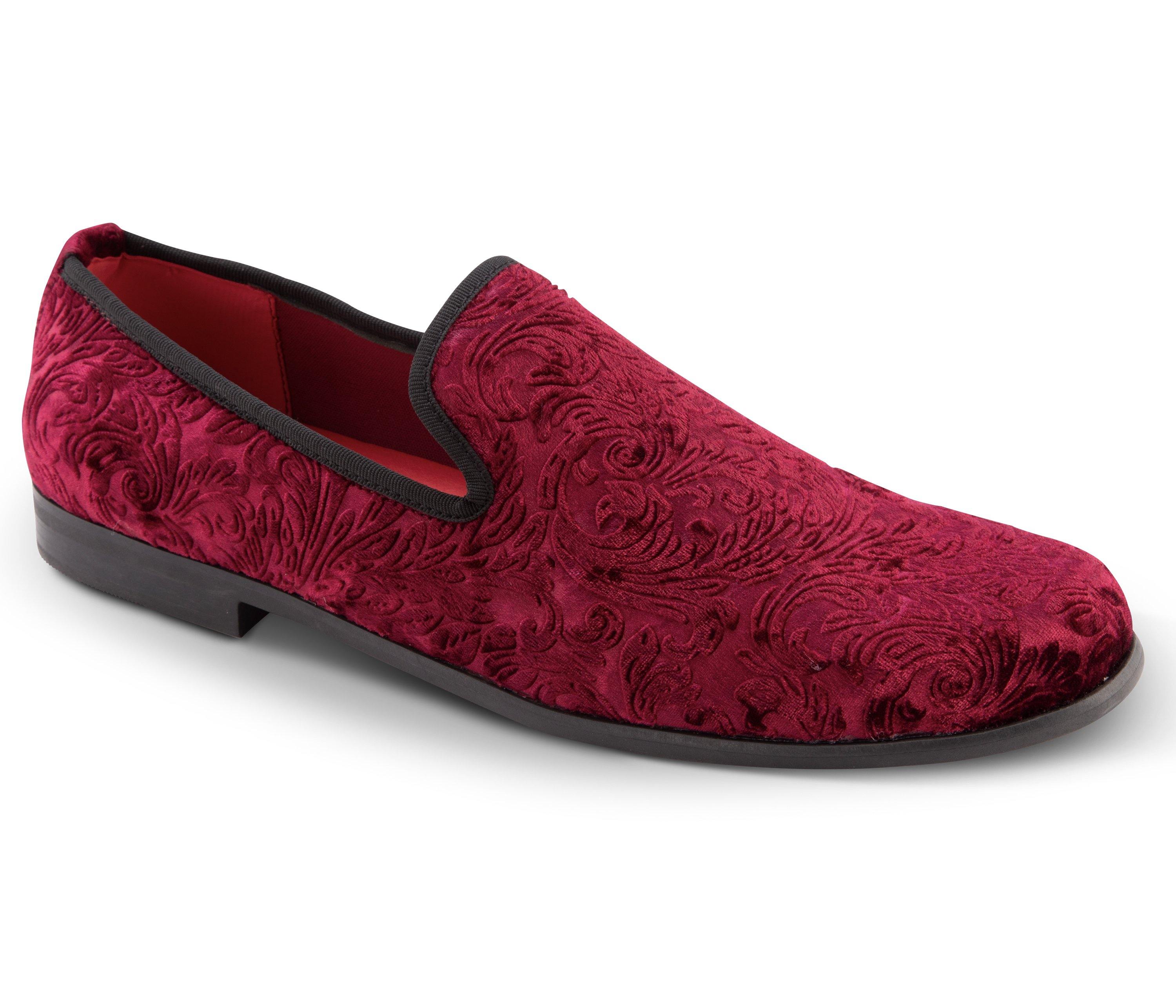 Men's Fashion Loafers Slip-On Shoes Paisley Design in Wine - S83 - Suits & More