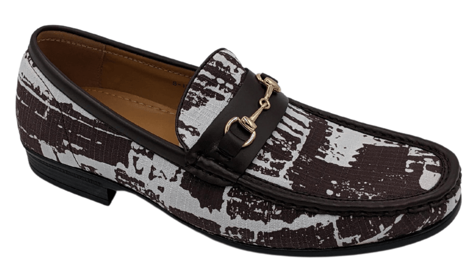 Montique Brown Splash Design Slip On Buckle Fashion Loafer Shoes S1743 - Suits & More