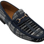 Plaid Style Navy Slip On Buckle Loafer Shoes S1748