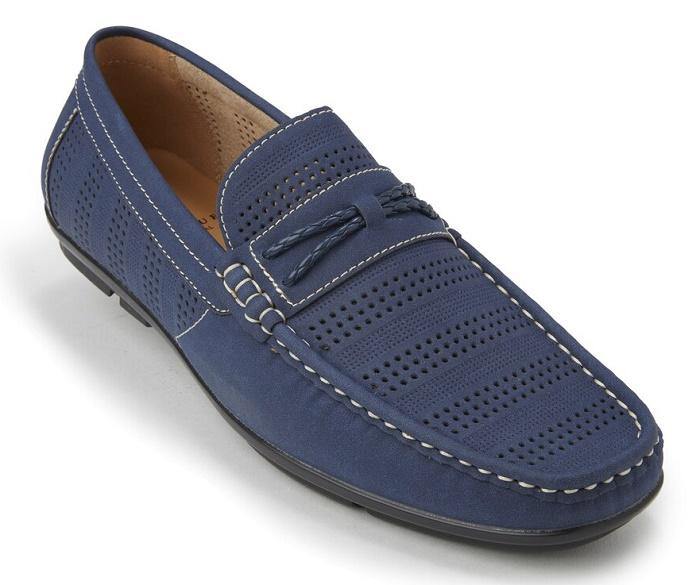 Navy Men's Perforated Fashion Suede Loafers By Montique S-20 - Suits & More