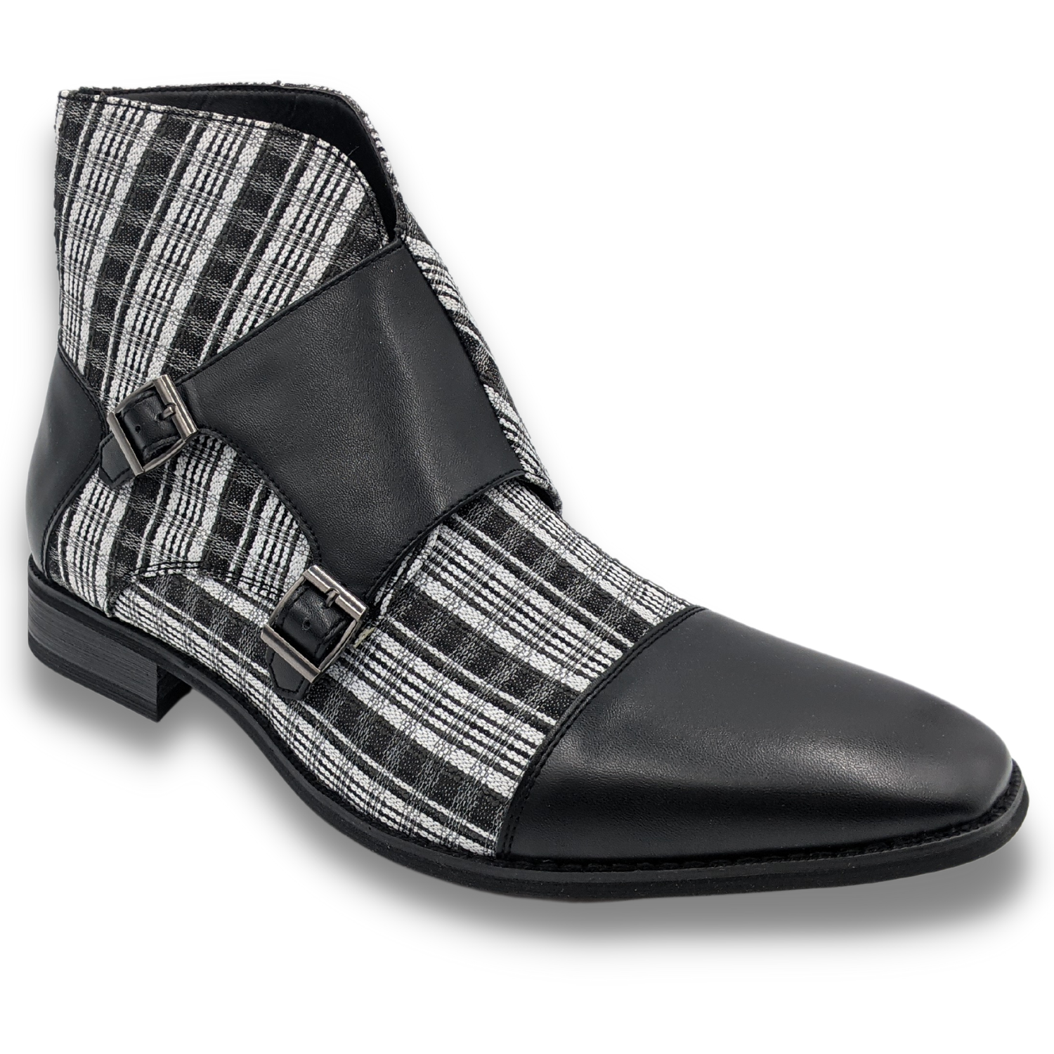 Montique Black Striped Double Monk Strap Fashion Boots