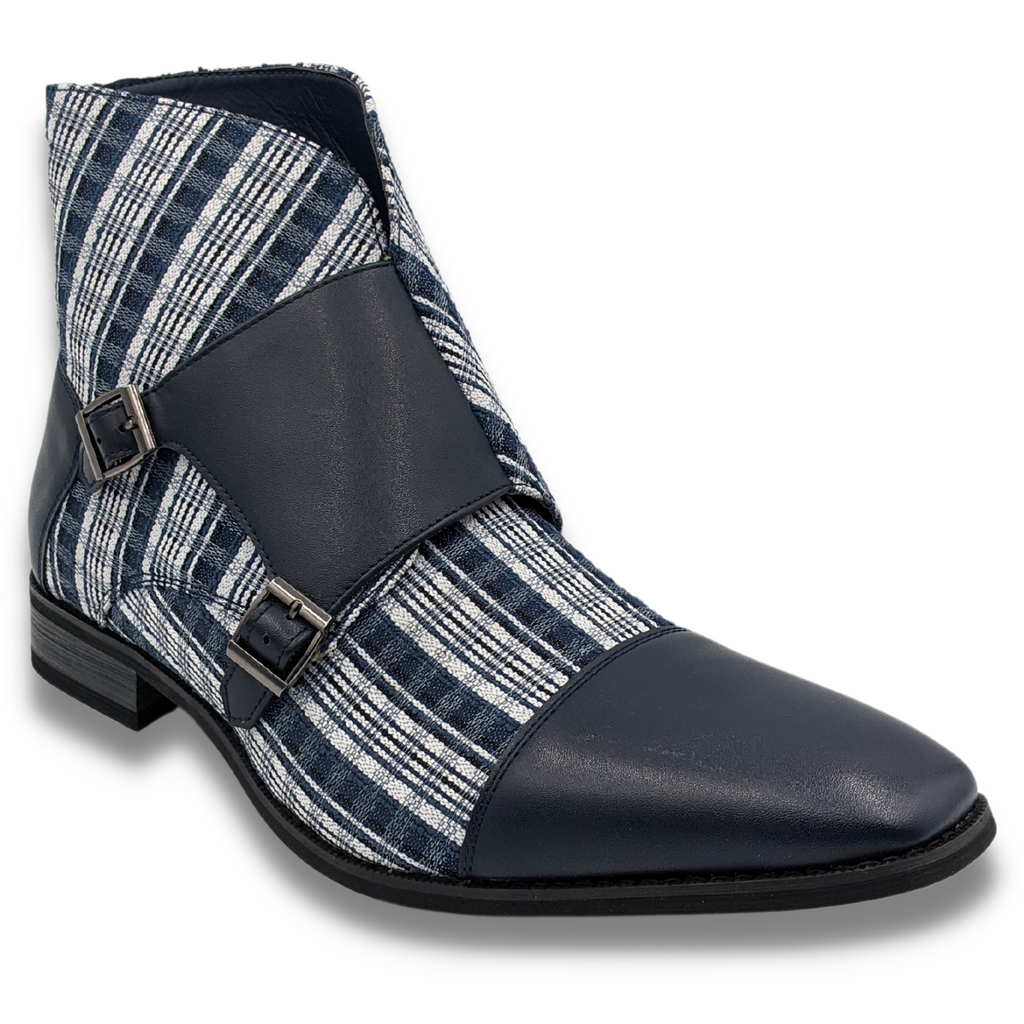 Montique Navy Striped Double Monk Strap Fashion Boots