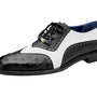 Ostrich Quill and Italian Leather Wing Tip Shoes for Men in Black/White-Sesto!