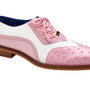 Belvedere Ostrich Quill & Italian Leather Wing Tip Shoes for Men in Rose Pink/White - Sesto!