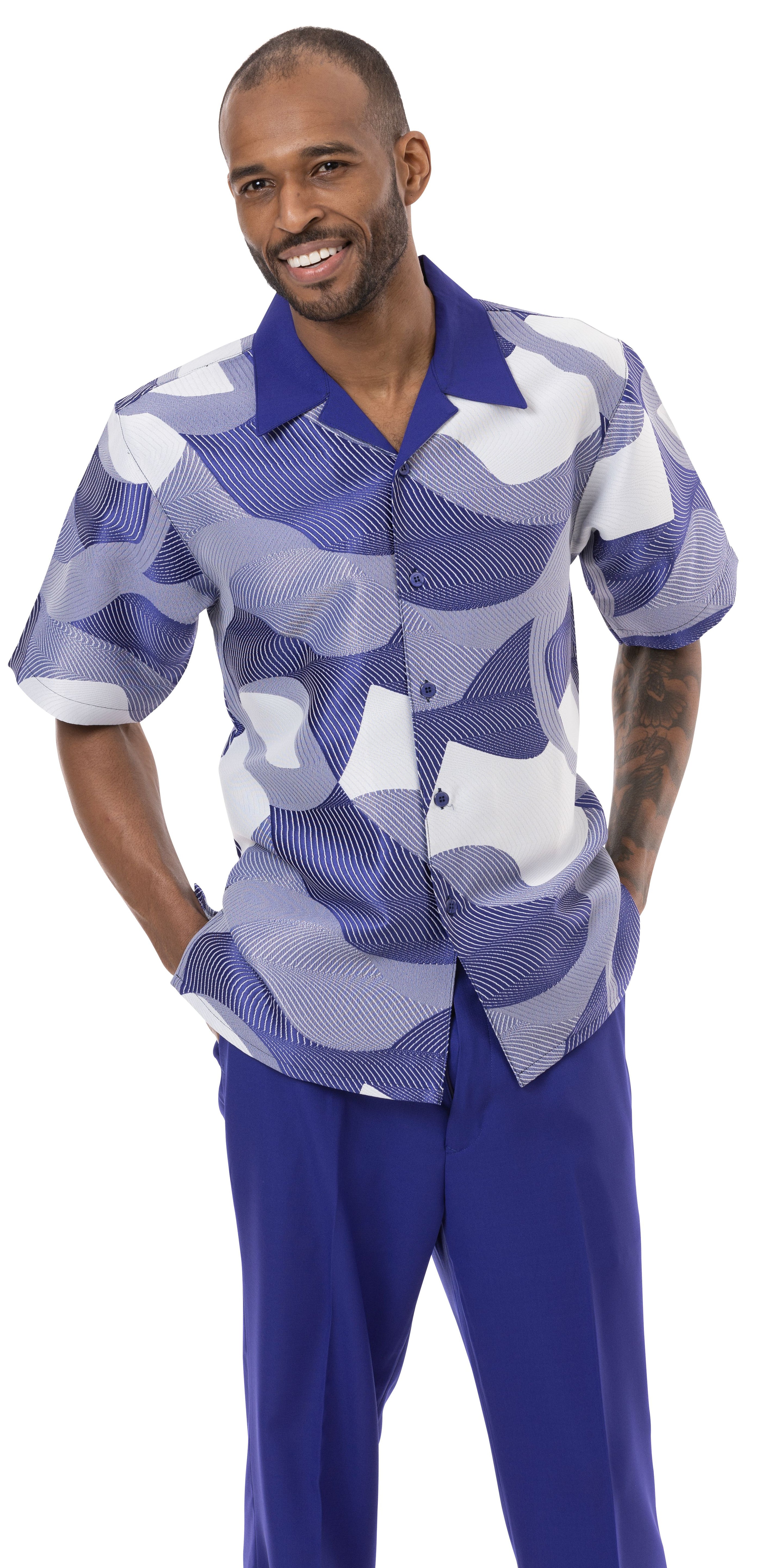 Montique Purple Abstract Design Walking Suit