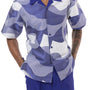 Montique Purple Abstract Design Walking Suit 2 Piece Short Sleeve Set 2204